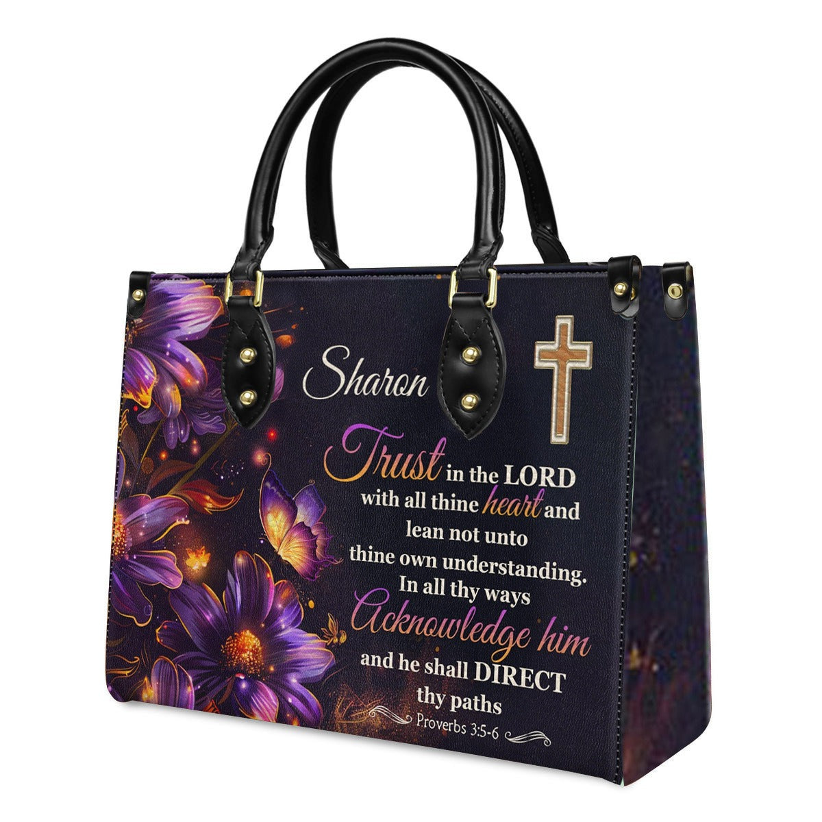 Trust In The Lord With All Thine Heart - Personalized Leather Handbag with Your Name