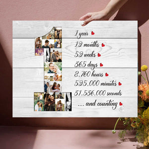 Personalized Couple 1 Year Anniversary Photo Collage Canvas Poster