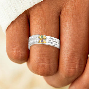 Personalized Name and Birthstone Family Footprint Ring