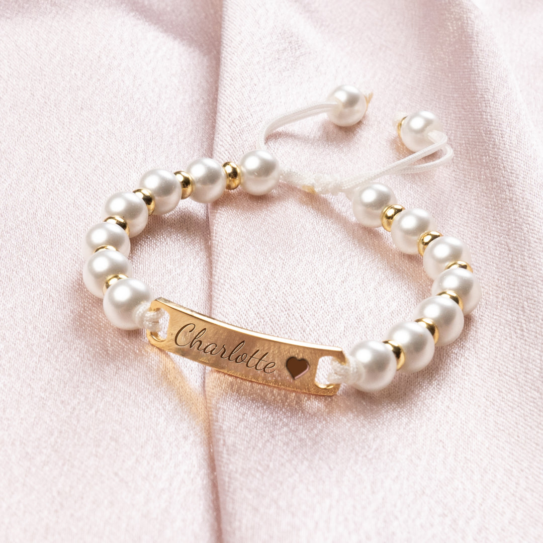 Personalized Handmade Braided Cord Baby Name Pearl Bracelet