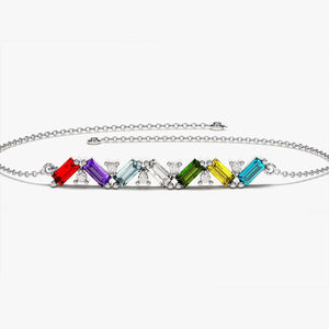 Personalized Baguette Cut Family Grandma Mom Birthstone Bracelet