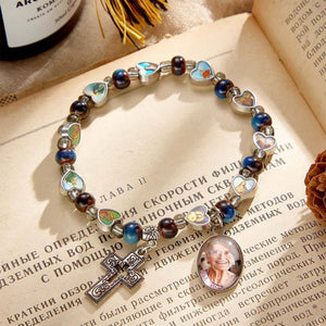 Personalized Photo Rosary Beads Cross Memorial Bracelet