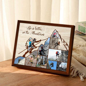 Life Is Better In The Mountains - Personalized Rock Climber Photo Collage Canvas Poster