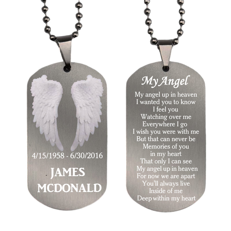 My Angel Up In Heaven- Personalized Memorial Dog Tag Necklace