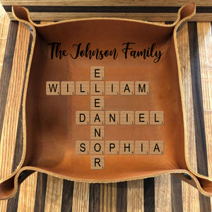 Personalized Family Crossword Puzzle Leather Valet Tray