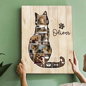 Personalized Cat Photo Collage Canvas, Cat Memorial Gifts, Cat Lover Christmas Gift