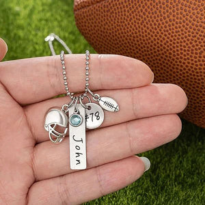 Personalized Birthstone Football Helmet Necklace with Engraved Name and Number Gift for Sports Lover