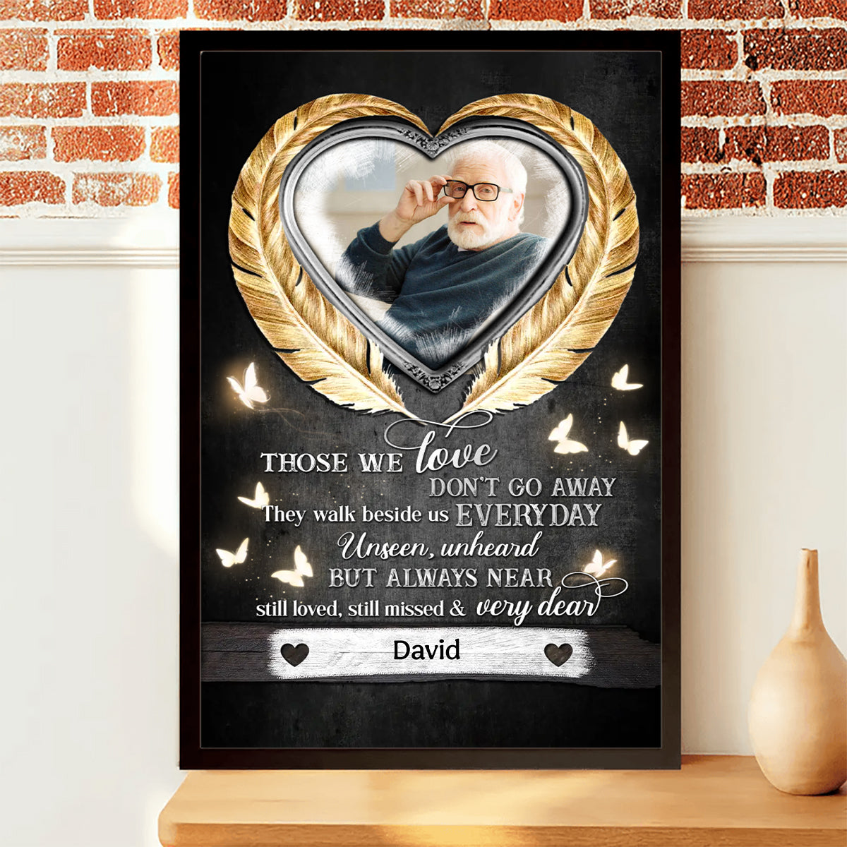 Those We Love Don't Go Away - Personalized Heart Feathers Canvas/Poster