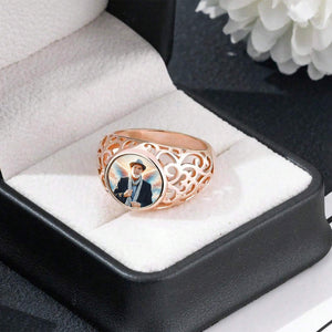 Personalized Round Memorial Photo Wings Ring