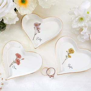 Personalized Birth Flower Ring Jewelry Dish for friends Wedding gifts Bridesmaids