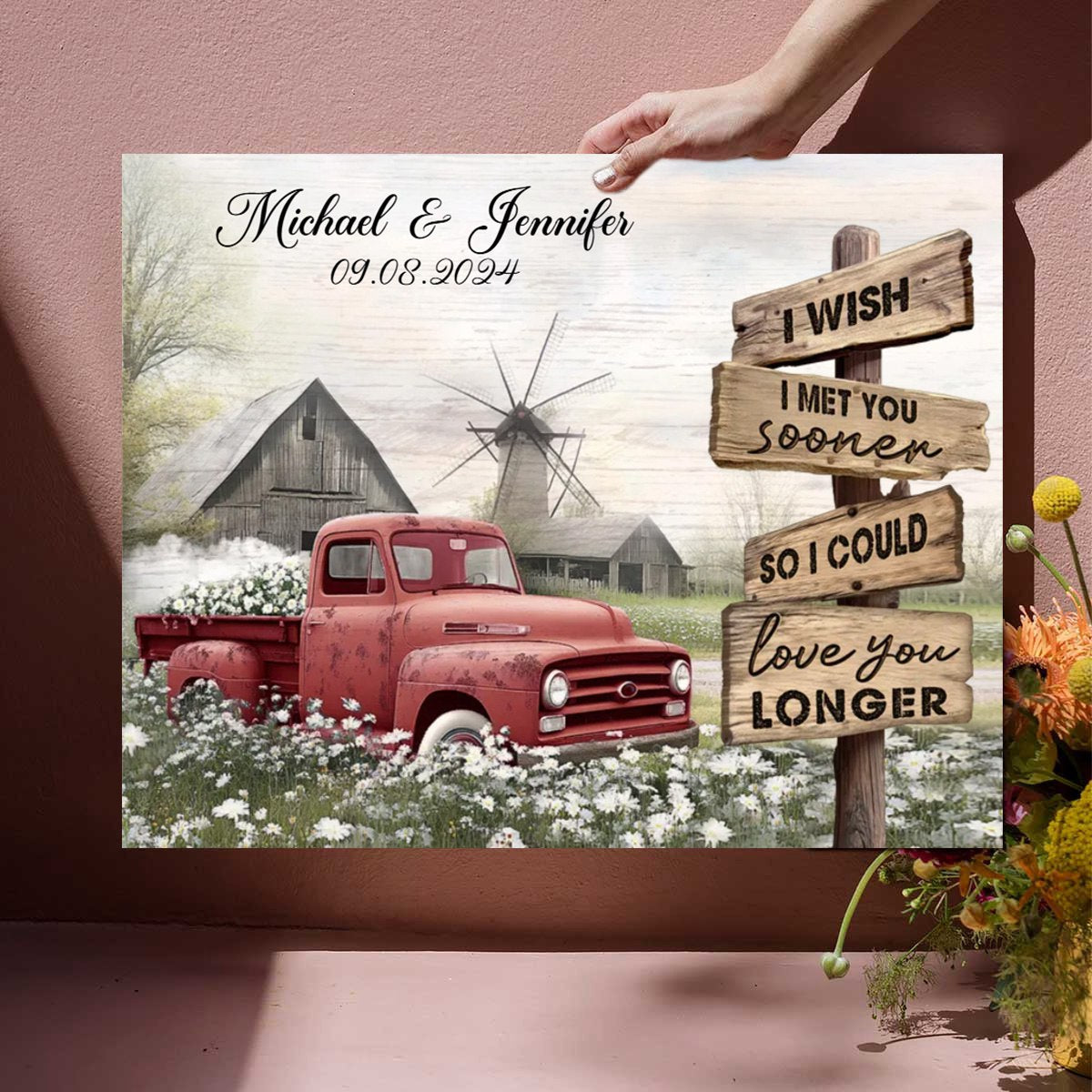 Best Couple Wedding Anniversary Gifts Personalized Farmhouse Old Truck Canvas Poster