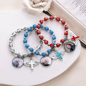 Personalized Cross Elastic Cord Commemorative Bracelet With Angel Wings