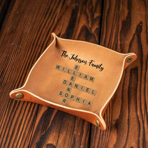 Personalized Family Crossword Puzzle Leather Valet Tray