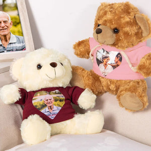 Personalized Cute Plush Stuffed Memory Bear with Heart Photo Shirt or Hoodie Memorial Gift