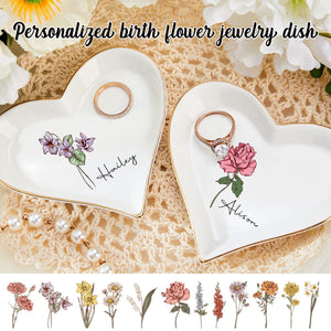 Personalized Birth Flower Ring Jewelry Dish for friends Wedding gifts Bridesmaids