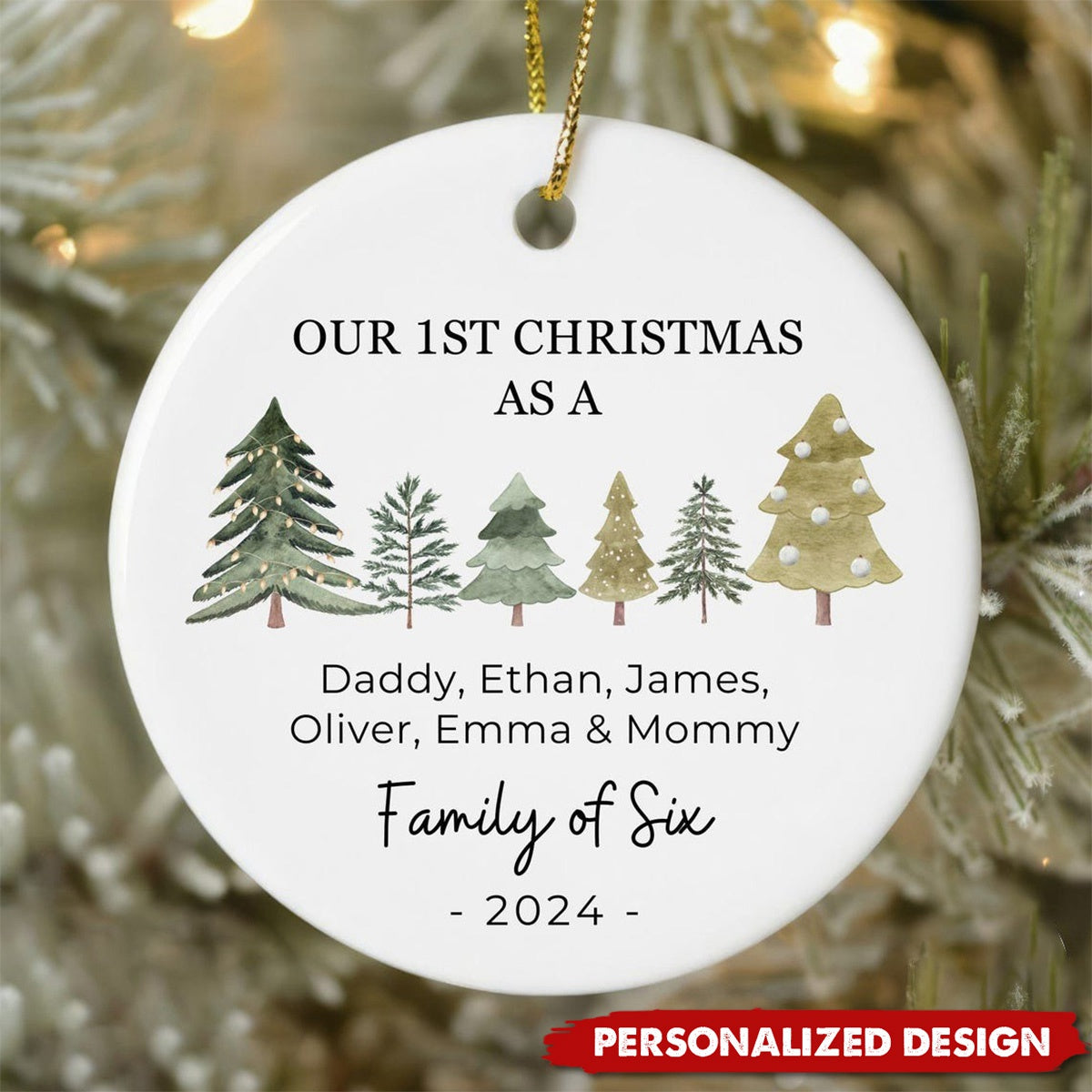 Personalized Family of Three Baby's First Christmas Ceramic Ornament