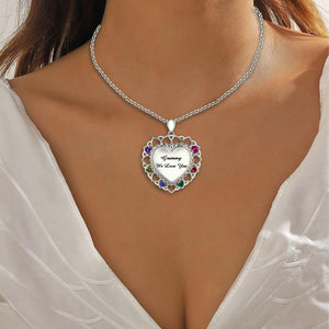 Personalized Mom or Grandma Heart Necklace with Kid's Birthstones