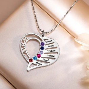 Personalized Heart-Shaped Family Birthstone Necklace