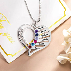 Personalized Heart-Shaped Family Birthstone Necklace