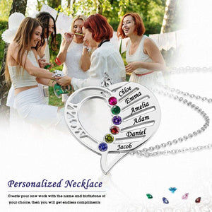 Personalized Heart-Shaped Family Birthstone Necklace