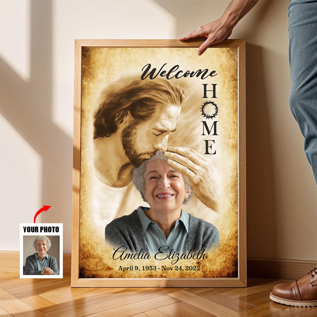 Welcome Home Personalized Canvas, Safe In The Arms Of Jesus Canvas, God Sympathy Gifts