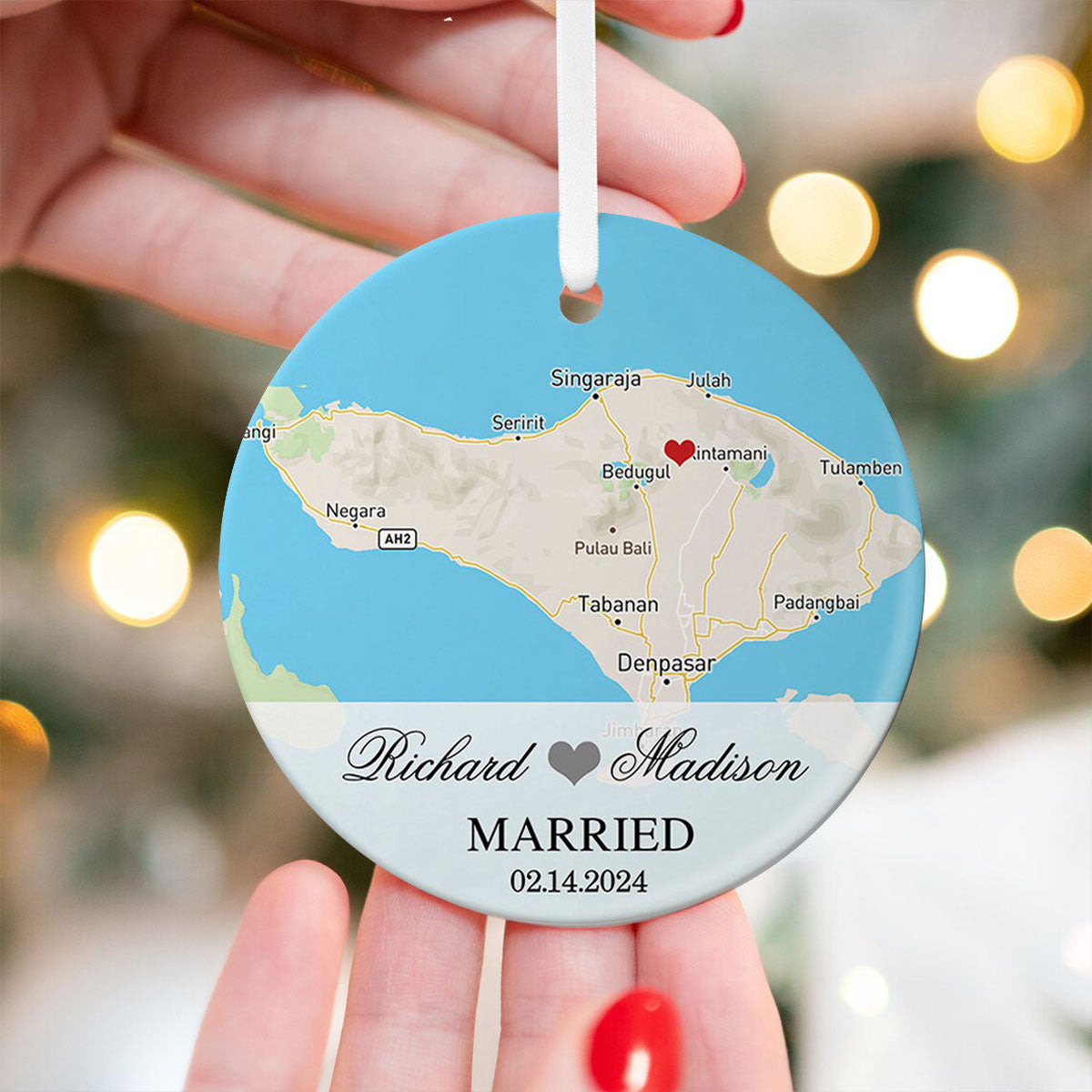 Engagement Ornament - Custom Map Gift Ceramic Ornament