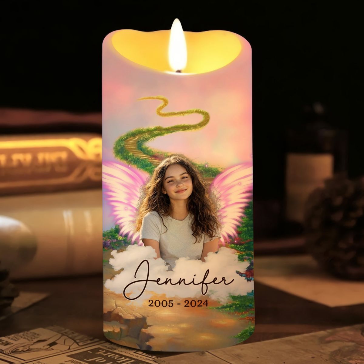 Because Someone We Love Is In Heaven Personalized Memorial Led Candle