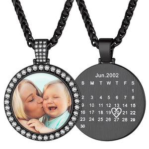 Special Day Personalized Calendar Photo Necklace With Cubic Zirconia