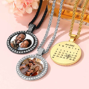 Special Day Personalized Calendar Photo Necklace With Cubic Zirconia