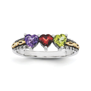 Personalized Heart Cluster Mother's Birthstone Ring Antiqued 2 - 5 Stones