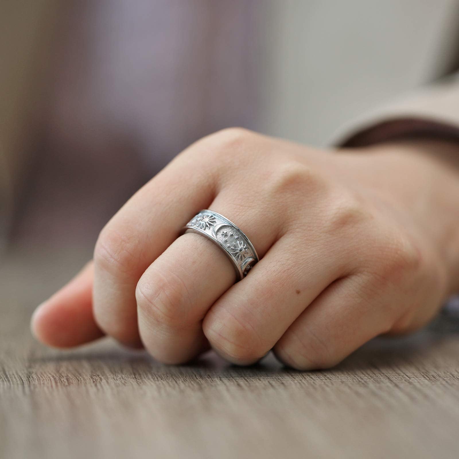 Personalized Sun Moon Star Ring For Couple, BBF, Engraved Vintage Rings