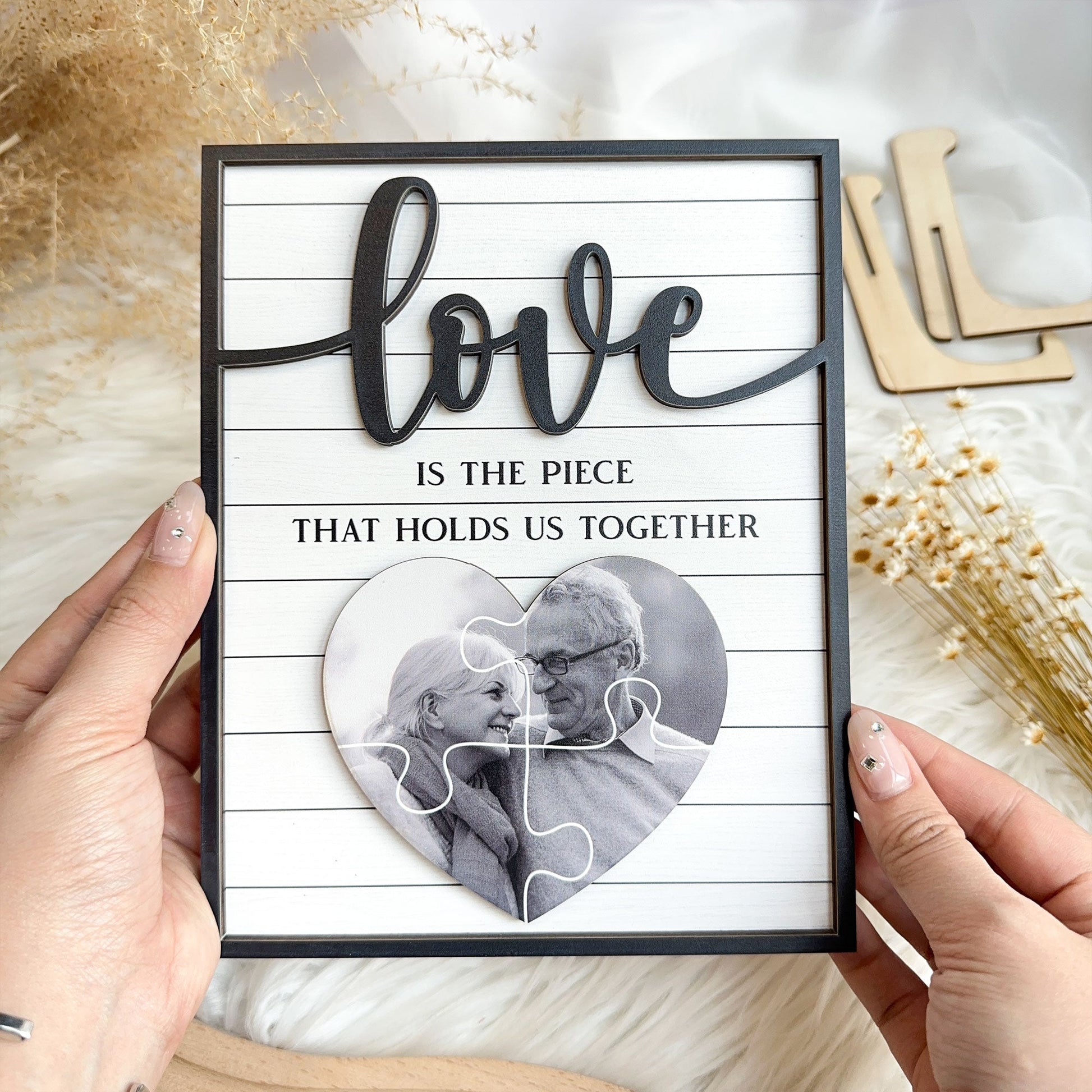 Love Is The Piece That Holds Us Together Personalized 2-Layer Wooden Plaque