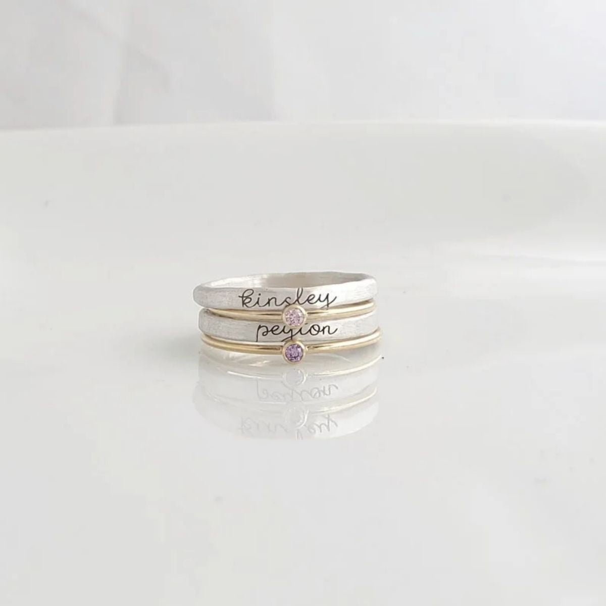 Personalized Name and Birthstone Stackable Rings