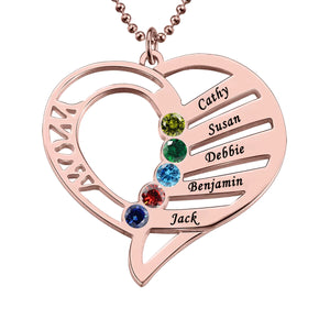 Personalized Heart-Shaped Family Birthstone Necklace