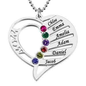 Personalized Heart-Shaped Family Birthstone Necklace