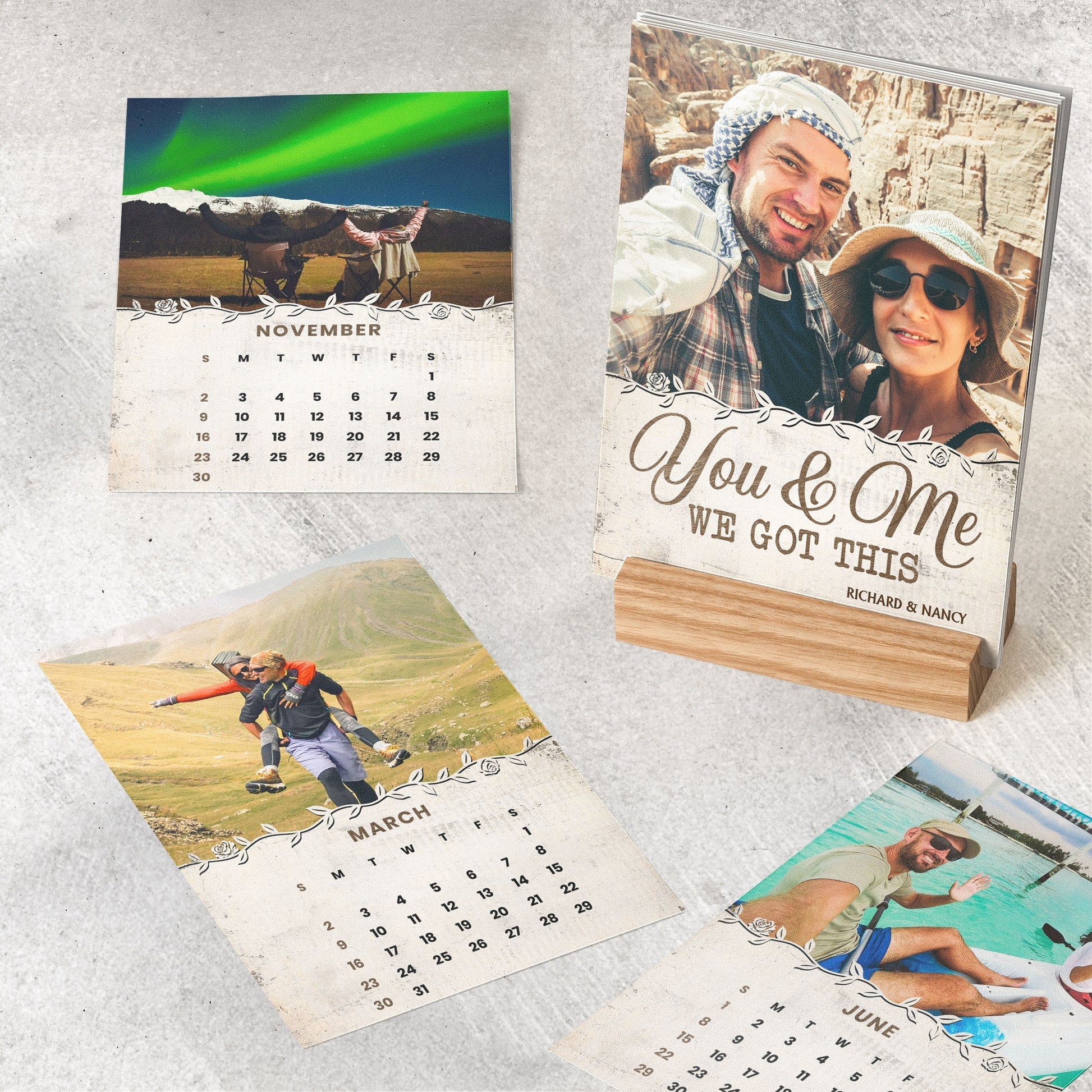 You And Me We Got This - 2025 Vintage Version, Personalized Photo Easel Calendar