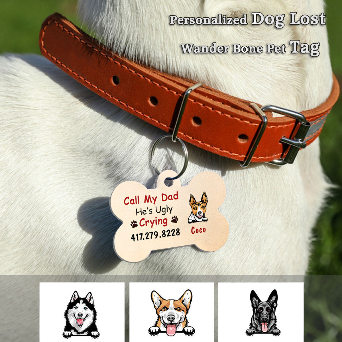 Personalized Dog Lost Wander Bone Pet Tag For Dog Mom, Dog Dad