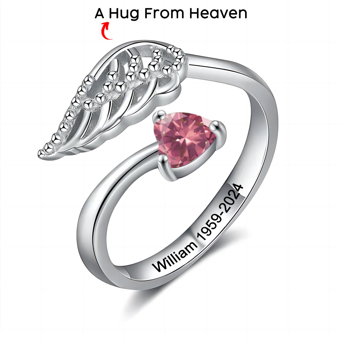 Personalized Angel Wing Ring with Birthstone