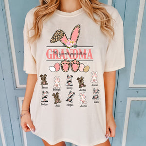 Personalized Grandma Easter Bunny Leopard Print Pure Cotton T-Shirt