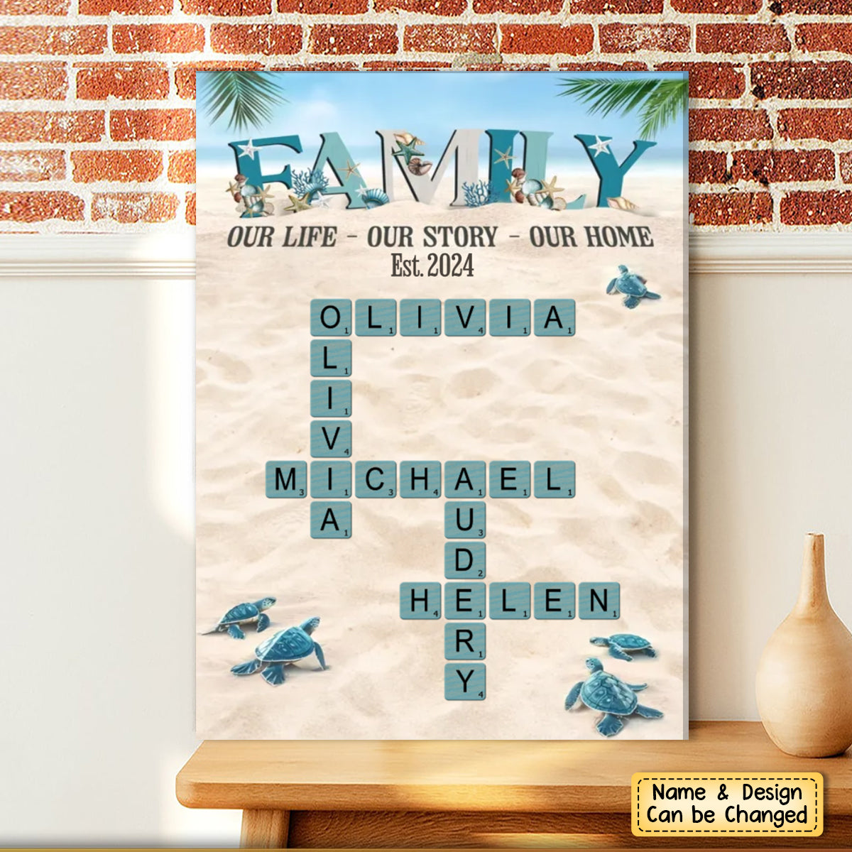 Personalized Family Gift Custom Names Crossword Beach Poster