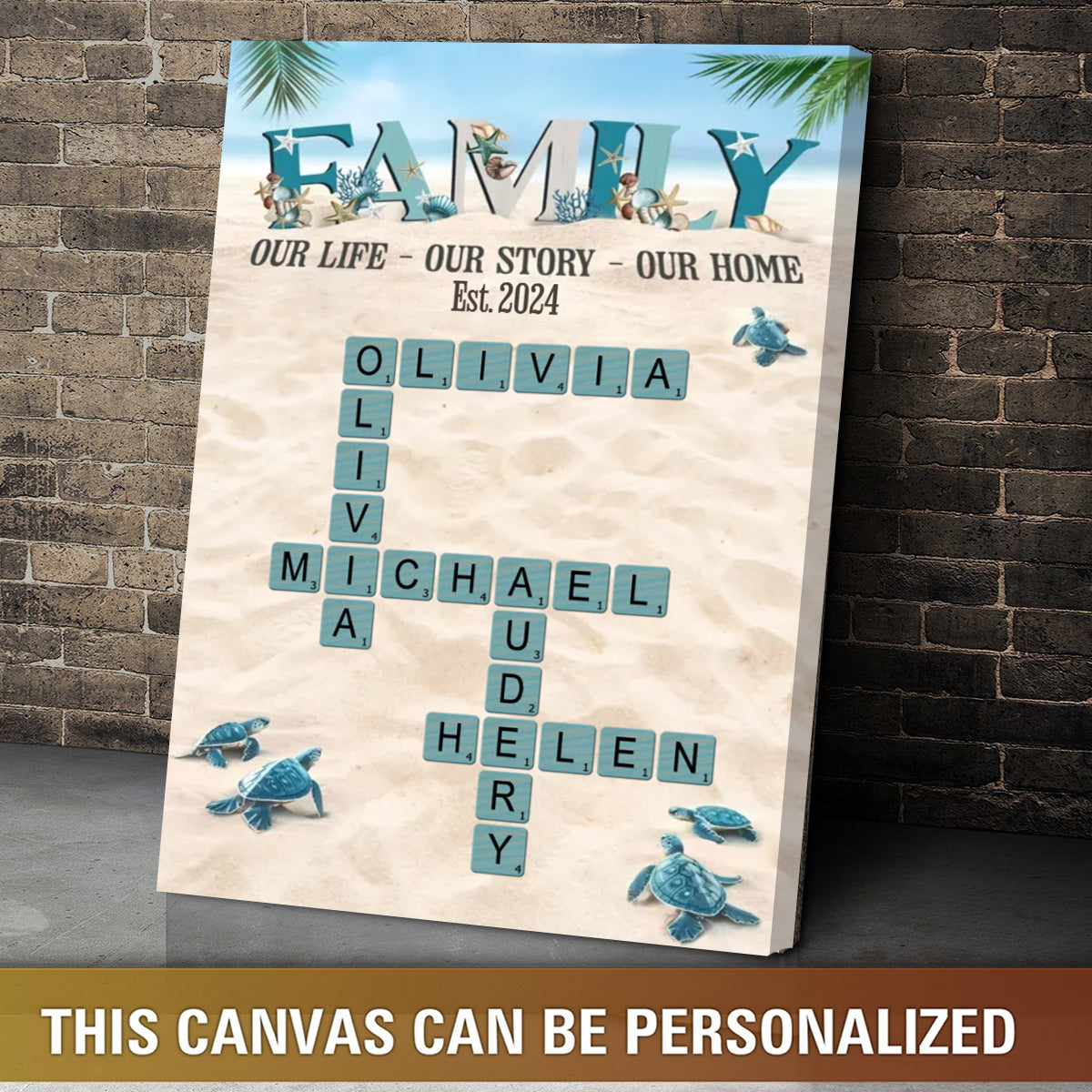 Personalized Family Gift Custom Names Crossword Beach Poster