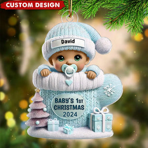 Baby In Mitten - Baby's First Christmas Personalized Acrylic Ornament