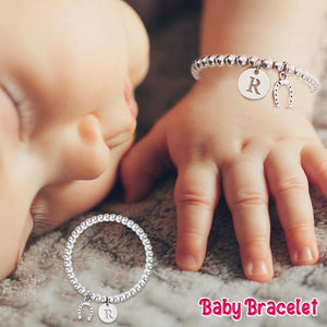 Personalized Lucky Horseshoe Elastic Bead Bracelet with Initial Birthday Baptism Gift for Kids