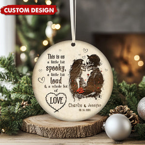 Personalized Skeleton Couple Ceramic Ornament, Skeleton Anniversary Ornament, Gothic Wedding Gift