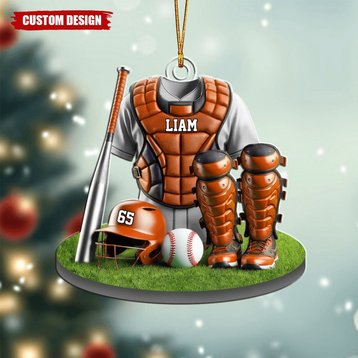 Gift For Baseball Lover - Personalized Baseball Catcher Christmas Shaped Ornament