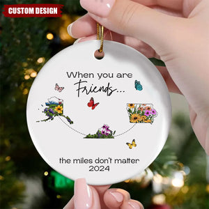 Miles Don't Matter Beautiful Wildflower State Map Long Distance - Personalized Ceramic Ornament