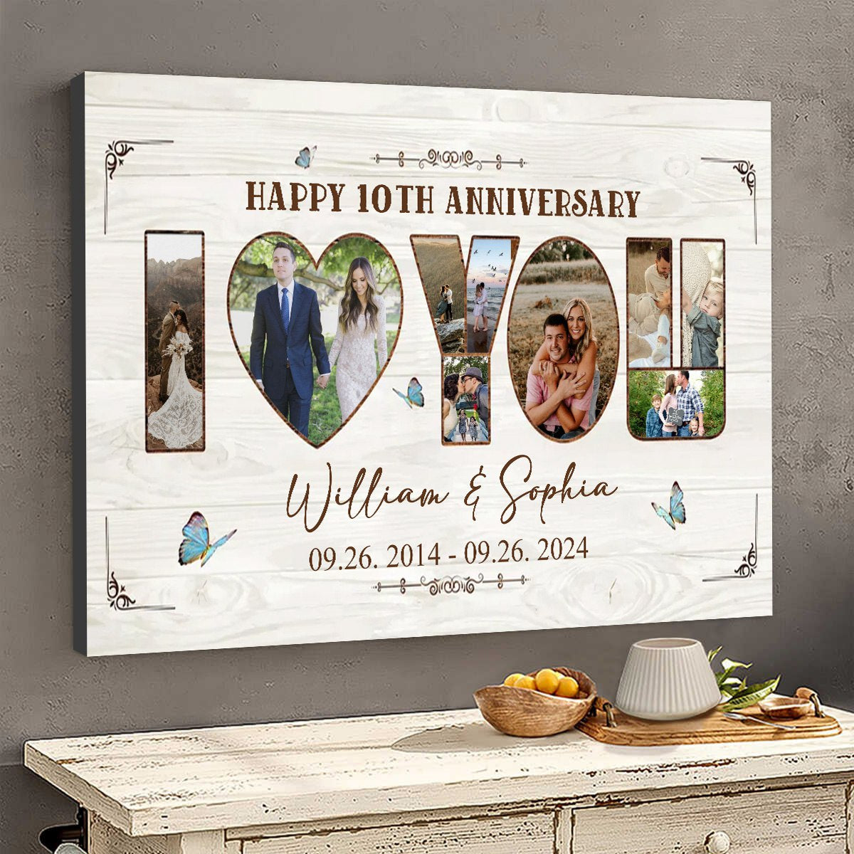 Personalized I Love You Photo Collage Canvas, Custom Anniversary Picture Collage, Wedding Gift