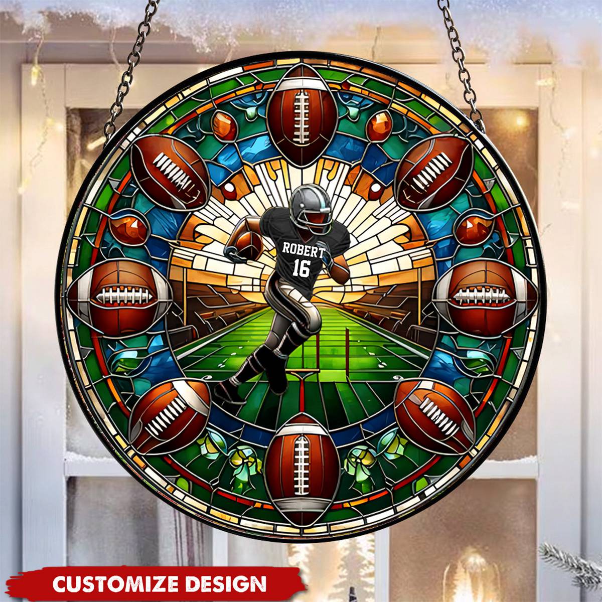 Personalized American Football Suncatcher Ornament - Gifts For Football Lovers