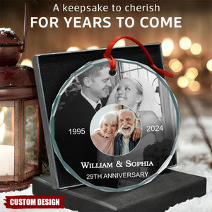 Then and Now Photos Anniversary Ornament, Personalized Wedding Glass Ornament