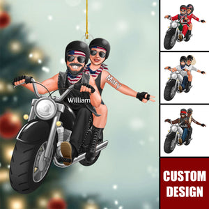 Gift For Couple - Personalized Christmas Ornament Motorbike Couple